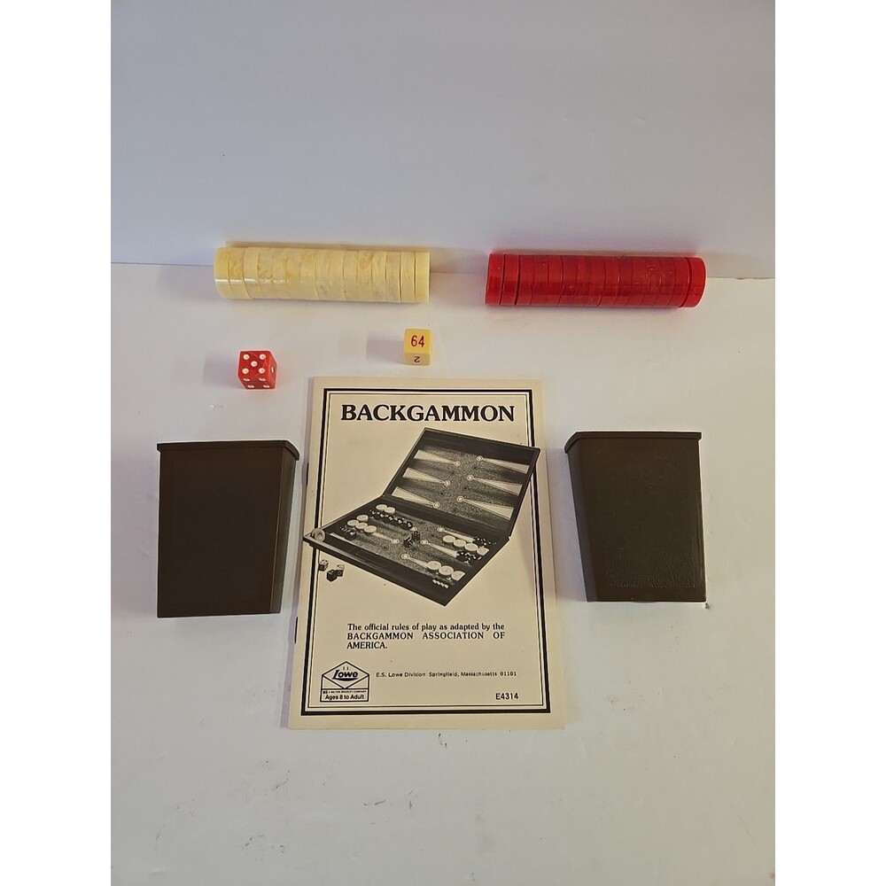 1970s E.S. Lowe Tournament Backgammon 35 Pieces Only E4314 Cherry Red/ White